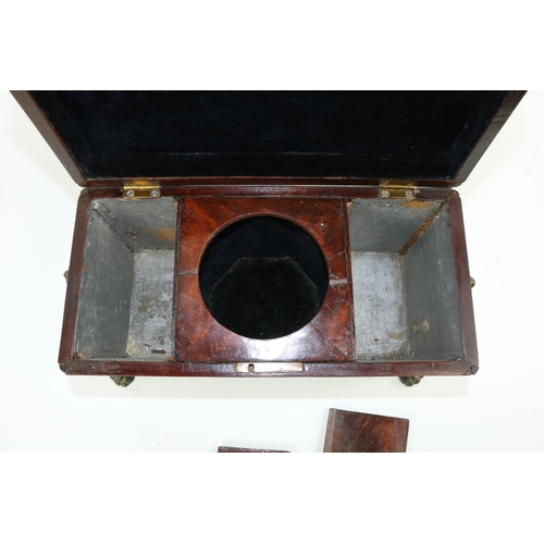 357 - A late Regency period mahogany Tea Caddy, with three compartment interior, of casket form with lion ... 