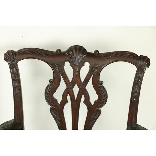 359 - A pair of Irish 18th Century style mahogany Dining Room Armchairs, each with a shell crested top rai... 