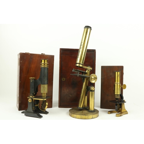 365 - A late 19th Century brass monocular Microscope, in fitted mahogany case, 13