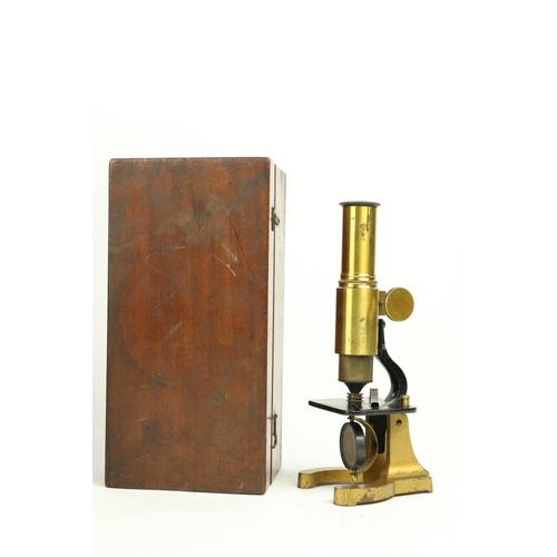 365 - A late 19th Century brass monocular Microscope, in fitted mahogany case, 13