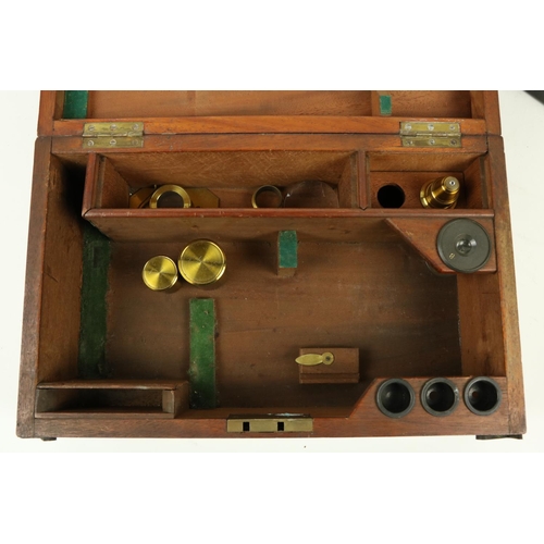 365 - A late 19th Century brass monocular Microscope, in fitted mahogany case, 13