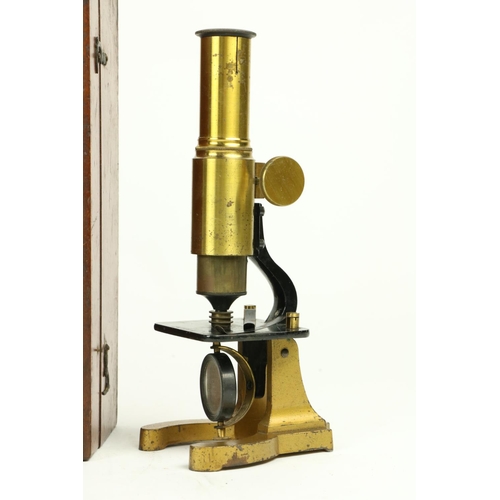 365 - A late 19th Century brass monocular Microscope, in fitted mahogany case, 13