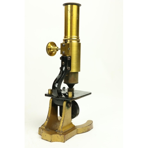 365 - A late 19th Century brass monocular Microscope, in fitted mahogany case, 13