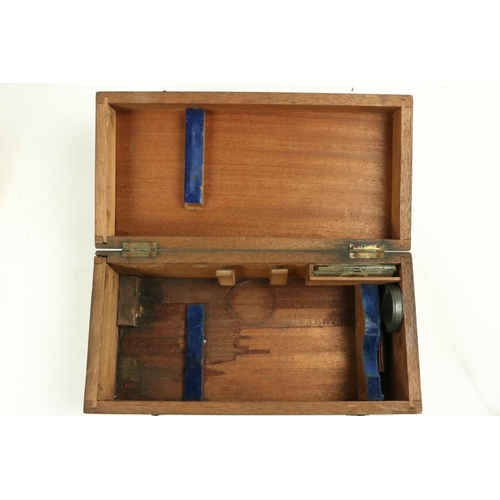 365 - A late 19th Century brass monocular Microscope, in fitted mahogany case, 13