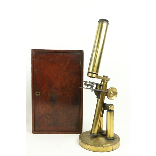 365 - A late 19th Century brass monocular Microscope, in fitted mahogany case, 13