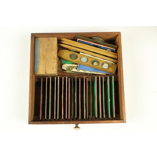 365 - A late 19th Century brass monocular Microscope, in fitted mahogany case, 13