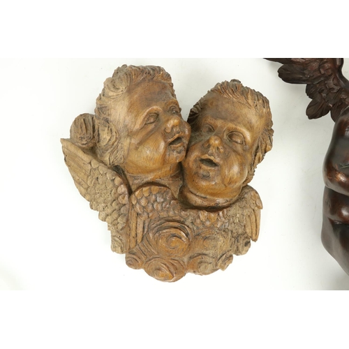 368 - A large 19th Century carved wooden Cherub Wall Applique, with two wings, 22