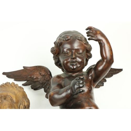 368 - A large 19th Century carved wooden Cherub Wall Applique, with two wings, 22