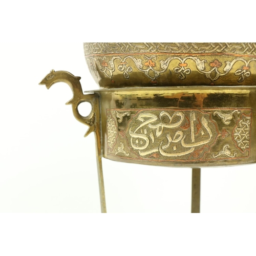 376 - A late 19th Century Islamic brass, copper and silver Incense Burner, with pierced dome cover with Is... 