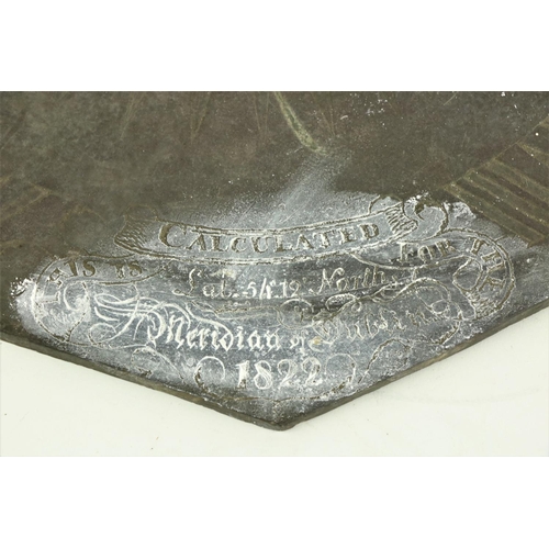 384 - An early 19th Century octagonal slate Sundial, calculated Lat 5/10 12 North, with bronze Kroman by M... 