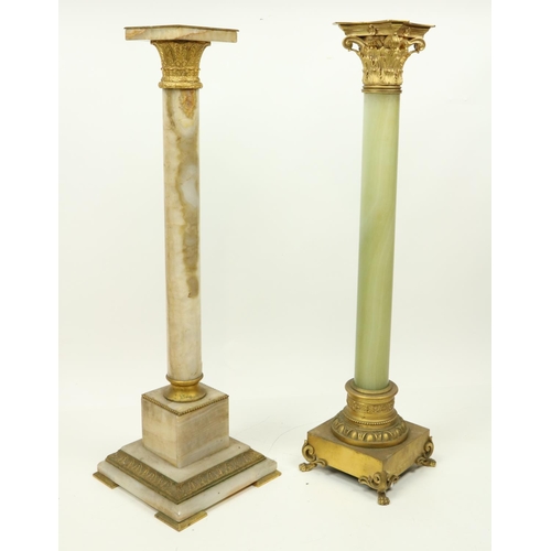 417 - Two similar French onyx Plinths, one with Corinthian ormolu capital on cylindrical stem with square ... 