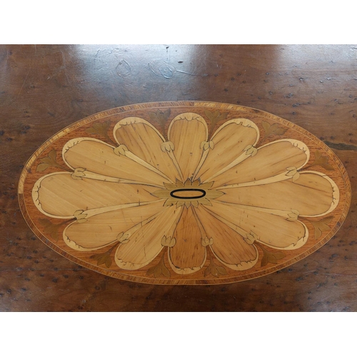 420 - A very attractive oval burr maple and kingwood banded Serving Tray, with wavy gallery and two brass ... 