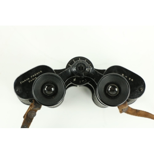 442 - A pair of Binoculars, by Faria Freres, Paris, in original leather case; and a leather cased Telescop... 