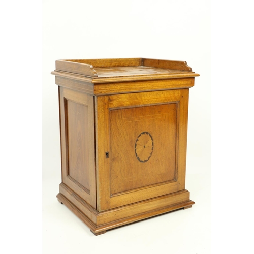 446 - An attractive inlaid Table Cabinet, with three-quarter gallery above a door enclosing a vacant compa... 