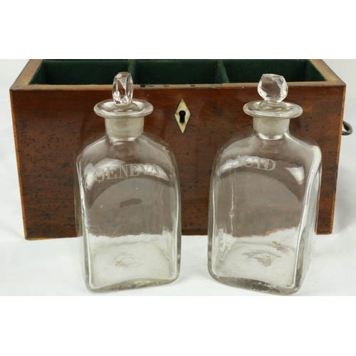 447 - An early 19th Century inlaid mahogany Decanter Box, with four square inscribed glass decanters (ex 6... 