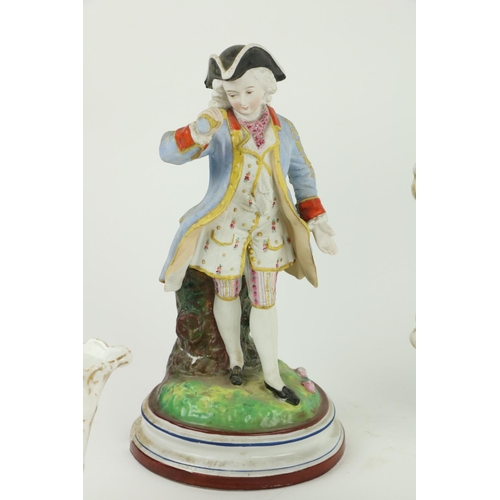 451 - A pair of French porcelain Figures, modelled as an elegant Gent & Lady, 10 1/2