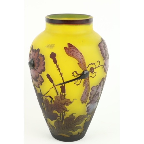 456 - An attractive cameo glass Vase, by Gallé with flowers and locust design, 10 1/2