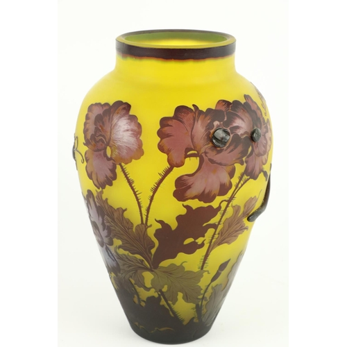 456 - An attractive cameo glass Vase, by Gallé with flowers and locust design, 10 1/2