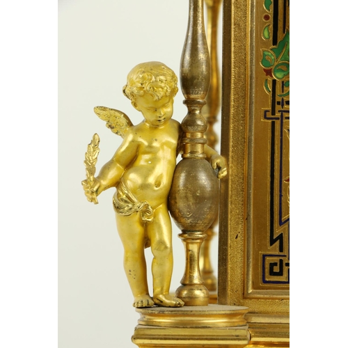 46 - A fine quality Renaissance style ormolu and champlevé enamel Clock, by Japy Freres, raised on steppe... 