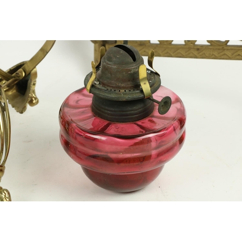 468 - A brass Student's Lamp, with milk glass shade, 18