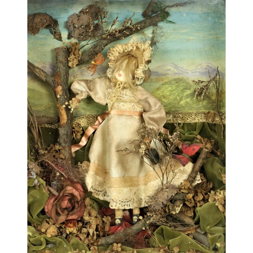 486 - A Victorian style Music Automaton of a Young Girl in naturalist setting with butterflies, with a rep... 