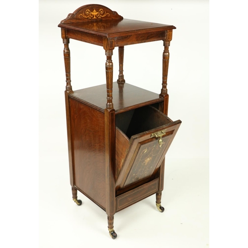 490 - A fine Edwardian walnut and marquetry Purdonium Whatnot, of square form with upper shelf and drop fr... 