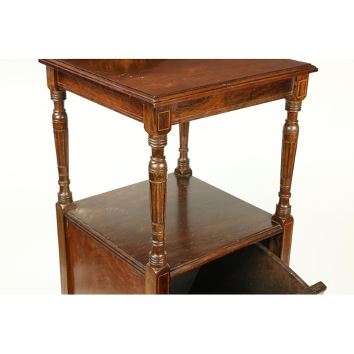 490 - A fine Edwardian walnut and marquetry Purdonium Whatnot, of square form with upper shelf and drop fr... 