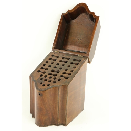 499 - A Georgian III inlaid and crossbanded mahogany slope top Knife Box, with serpentine front, 14