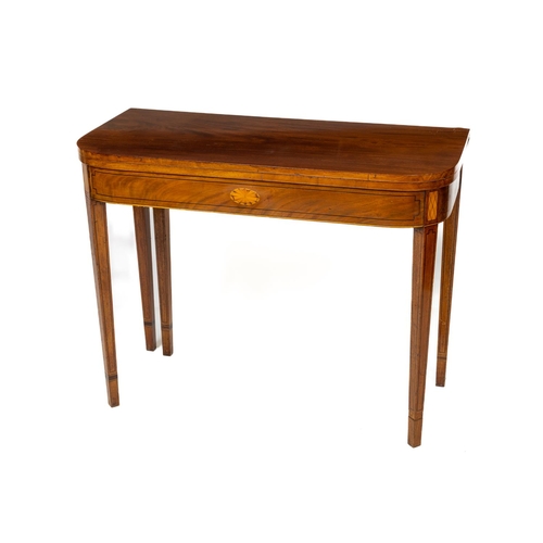 5 - A George IV period Irish inlaid and ebony strung mahogany fold-over Tea Table, probably Cork, with D... 