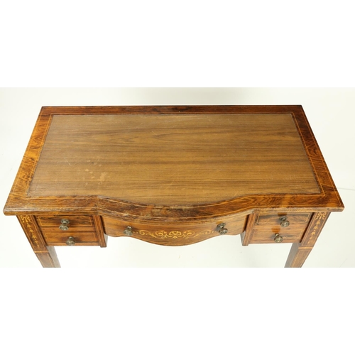 507 - A good Edwardian rosewood and marquetry Ladies Desk, with bow front and center frieze drawer and two... 