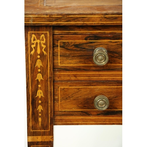 507 - A good Edwardian rosewood and marquetry Ladies Desk, with bow front and center frieze drawer and two... 