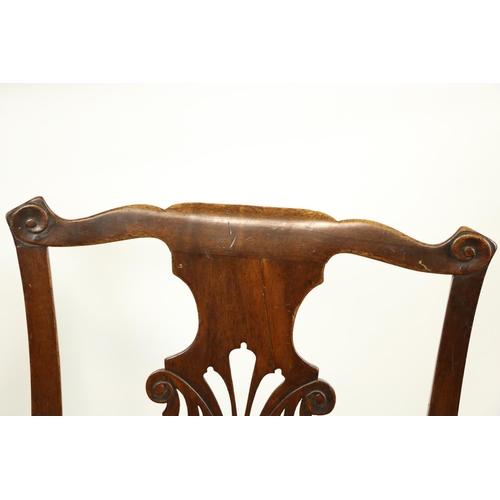 517 - A George III period mahogany Open Armchair, with shaped top rail above an ornate pierced splat over ... 