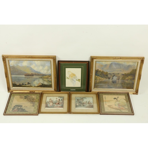 557 - A pair of Irish Landscape Prints, in gilt frames, a pair of French coloured Prints after Huet, a pai... 