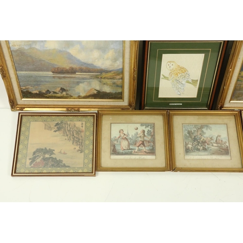 557 - A pair of Irish Landscape Prints, in gilt frames, a pair of French coloured Prints after Huet, a pai... 