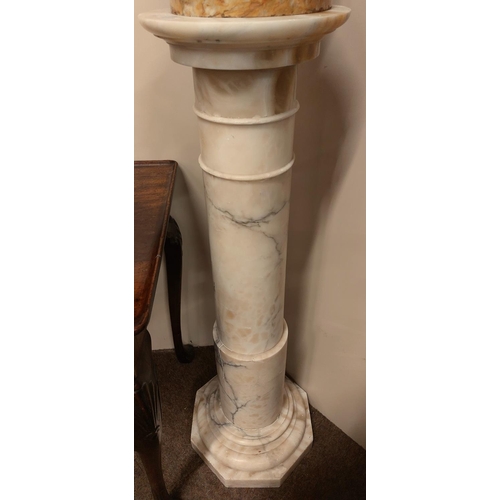 558 - A late 19th Century Alabaster Plinth, with two stage cylindrical stem with end circular top on octag... 