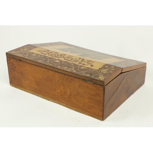 86 - A fine quality 19th Century arbutus Killarney wood slope front Writing Box, the top with central des... 