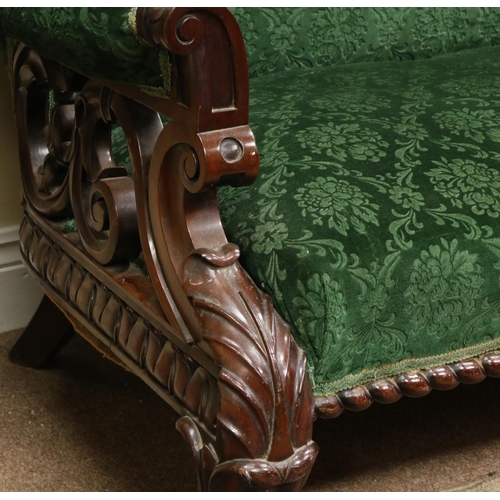 89 - An Irish carved mahogany Settee, attributed to Robert Strahan, Dublin, with padded back, seat and ar... 