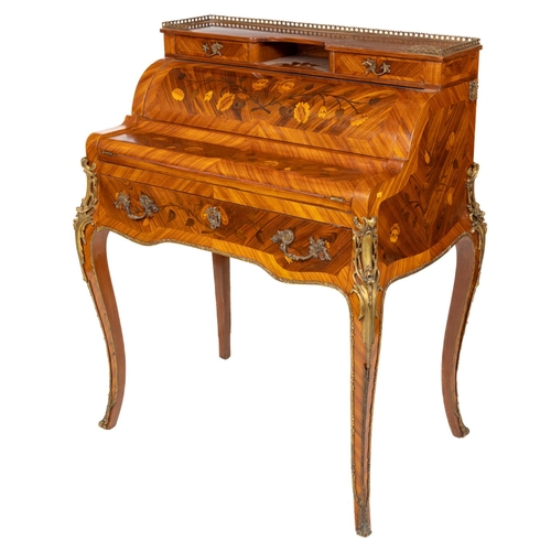 94 - A fine quality Louis XV style kingwood and marquetry Ladies Bureau, the pierced brass gallery top ov... 