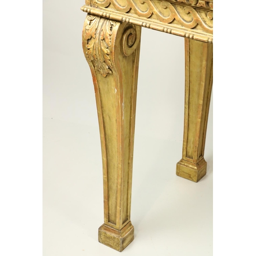 99 - A fine pair of William Kent style carved giltwood Console Tables, each with a Vitruvian scroll carve... 