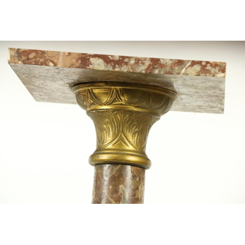 1005 - A French Rouge-de-Fer marble and brass mounted Pedestal, with square top and cylindrical stem and sq... 