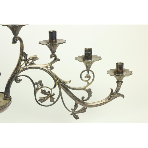 1012 - A pair of heavy 9 light silver plated Altar Candelabra, (one as is) 20