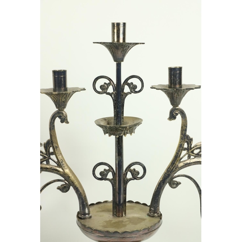 1012 - A pair of heavy 9 light silver plated Altar Candelabra, (one as is) 20