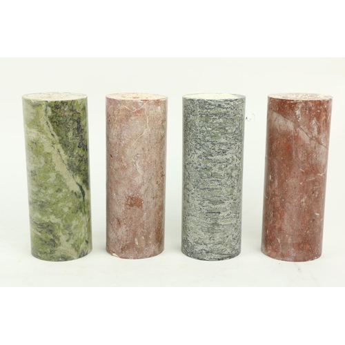 1016 - A pair of speckled green marble Plinths, of cylindrical form and a pair of rouge marble ditto, each ... 