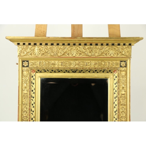 1021 - A good Architectural Wall Mirror, in the Pre-Raphaelite style with Greek key cornice, the frame in l... 