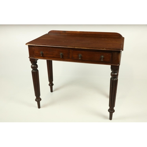 1030 - A 19th Century Irish mahogany Side Table, the moulded top with gallery back over two frieze drawers ... 