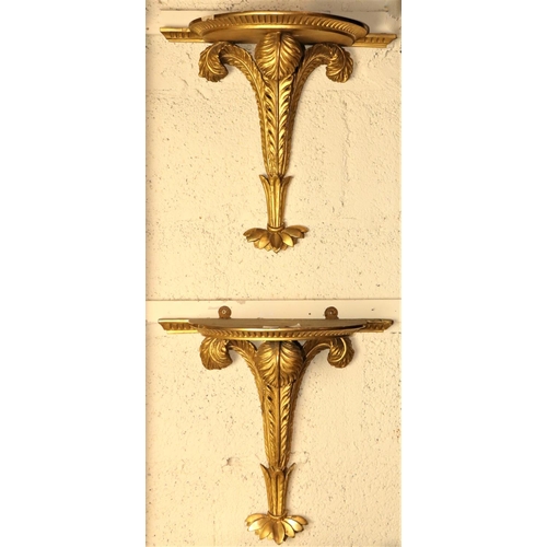 1043 - A pair of attractive 19th Century giltwood bow shaped Wall Brackets, with Prince of Wales plume supp... 