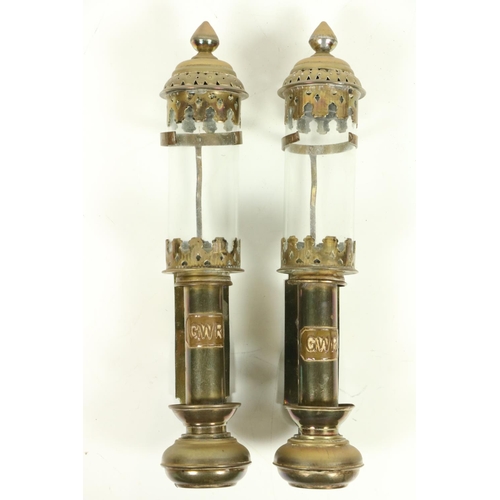 1061 - A pair of brass Vintage Great Western Railway spring loaded Candle Lanterns, 14 1/2