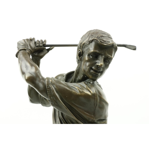 1073 - An attractive bronzed metal model of a Golfer, performing a swing, on circular granite base, approx.... 