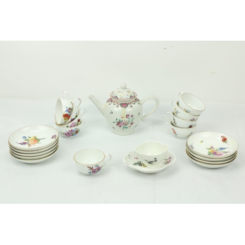 1076 - A part Meissen white ground and floral decorated Tea Service, comprising teapot, plates, some cups, ... 