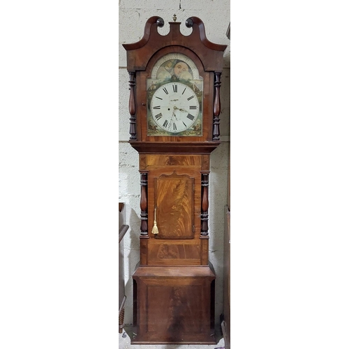 1099 - An Edwardian oversized mahogany Grandfather Clock, the swan neck pediment cornice with brass finials... 